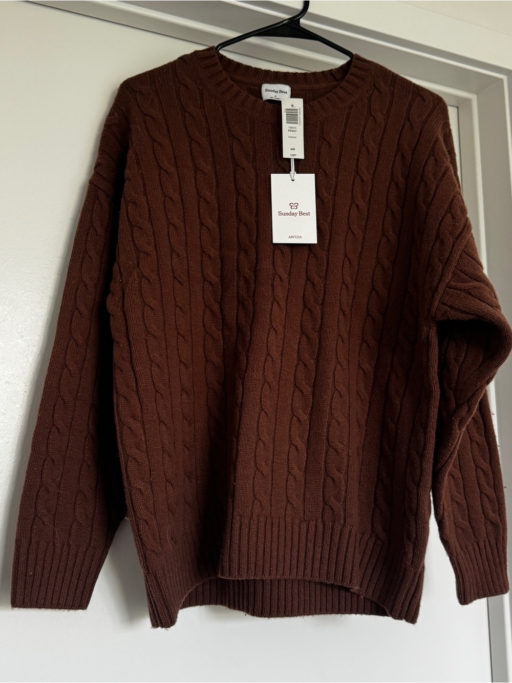 Aritzia Cable Knit Crew Sweater in Brown